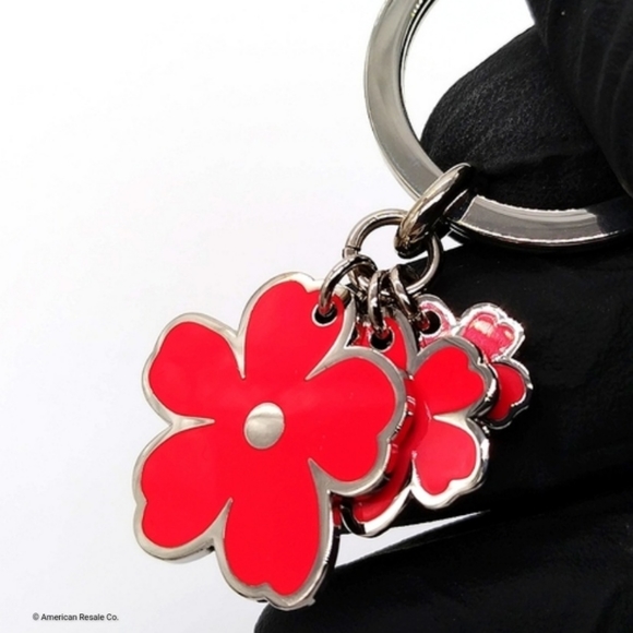 Rare Burberry Prorsum Red Flower Bloom Key Fob Keychain Purse Charm - Picture 4 of 7